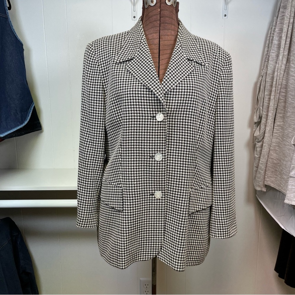 Vintage Luxury Escada Silk Wool Blend Houndstooth Blazer Size EU 44 (US 14) XL